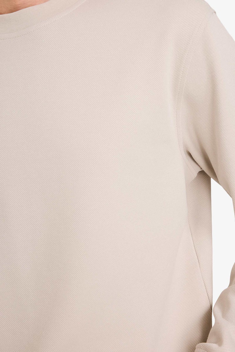 DeFacto Beige Man Basic Crew Neck Sweatshirt Casual - Image 4